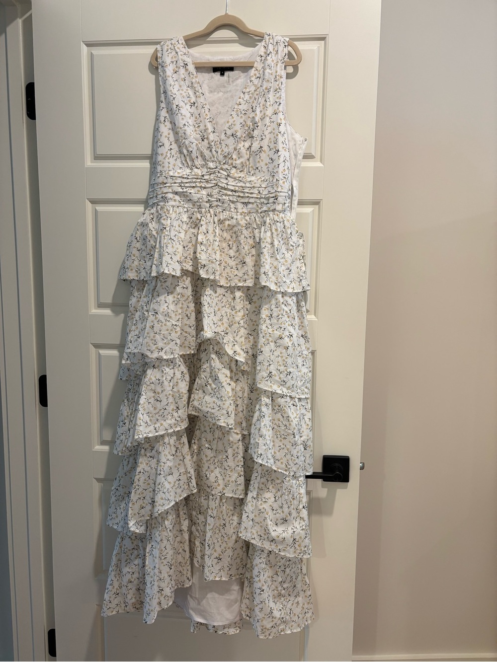 1.STATE White Floral Dress with Yellow and Green Print